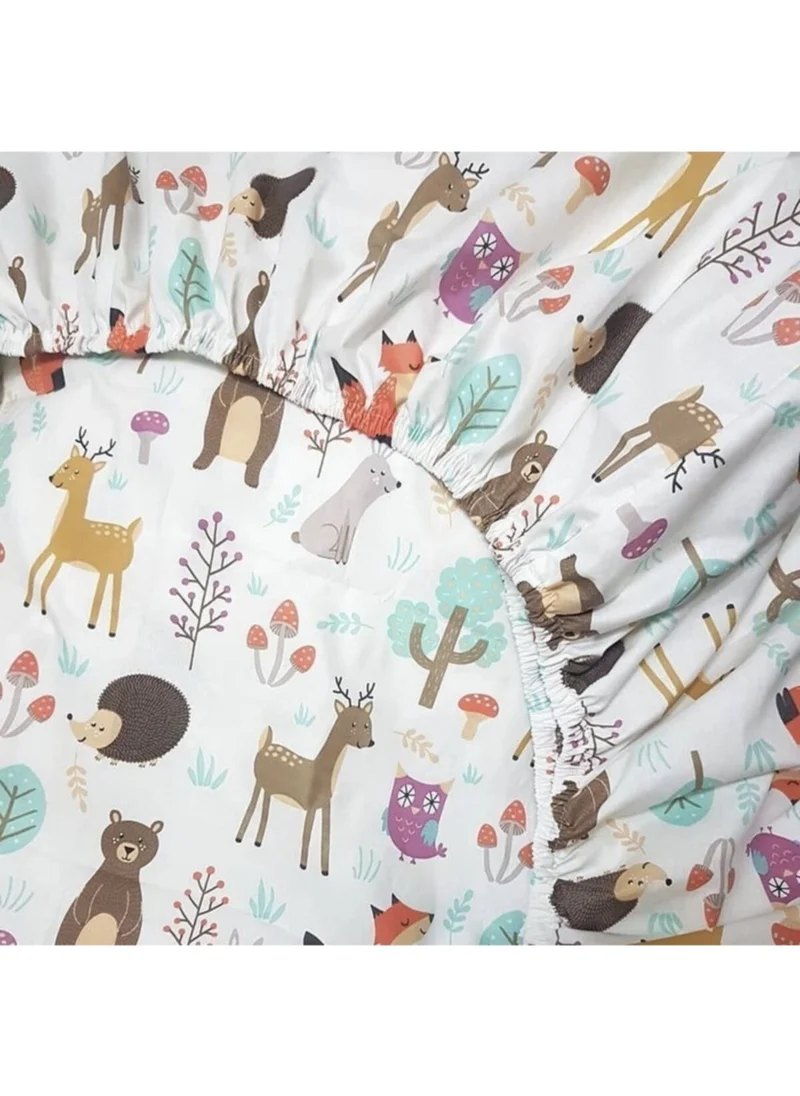 Bebek Özel Baby Special Cotton Baby and Kids Fitted Sheet 60X120 (Cute Forest Pattern)