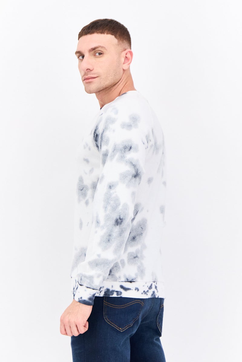 Feat Men Crew Neck Tie Dye Long Sleeves Sweatshirt, White Combo  - Image 2