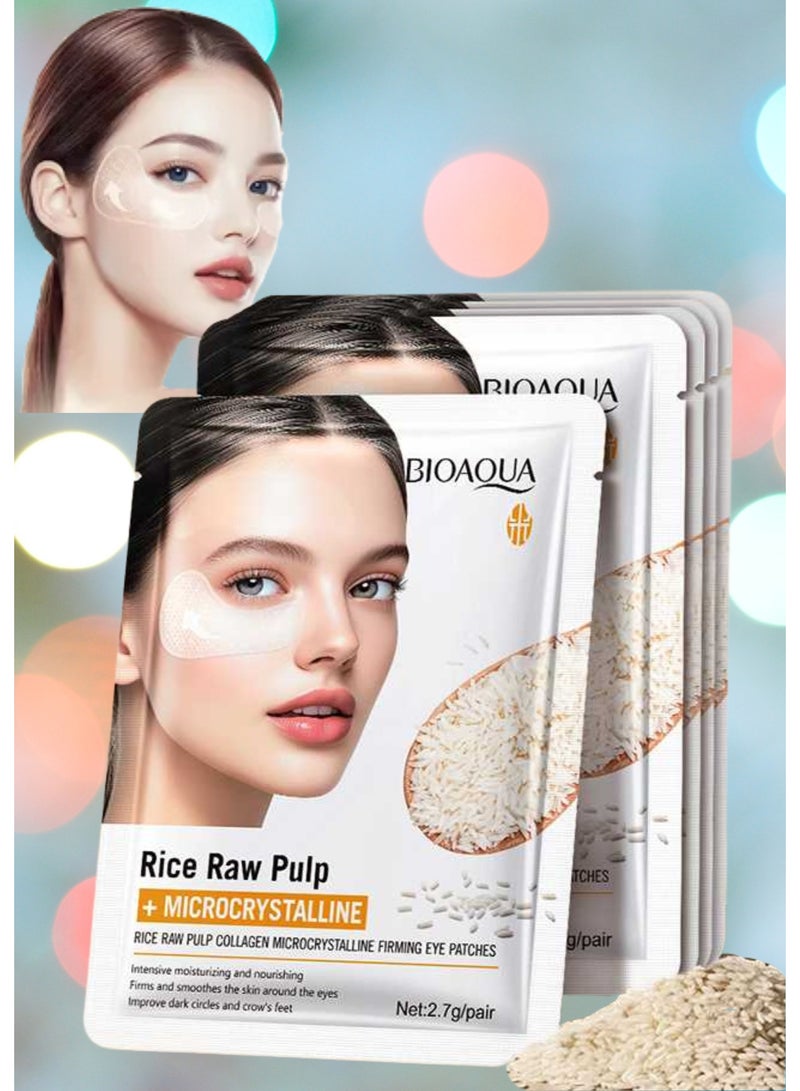 5Pcs Rice Raw Pulp Collagen Microcrystalline Firming Eye Patches Rice Protein Collagen Eye Mask Anti Wrinkle Firming Rice Raw Pump Eye Mask Dark Circles and Puffiness Nourishing and Hydrating Under Eye Treatment Patches