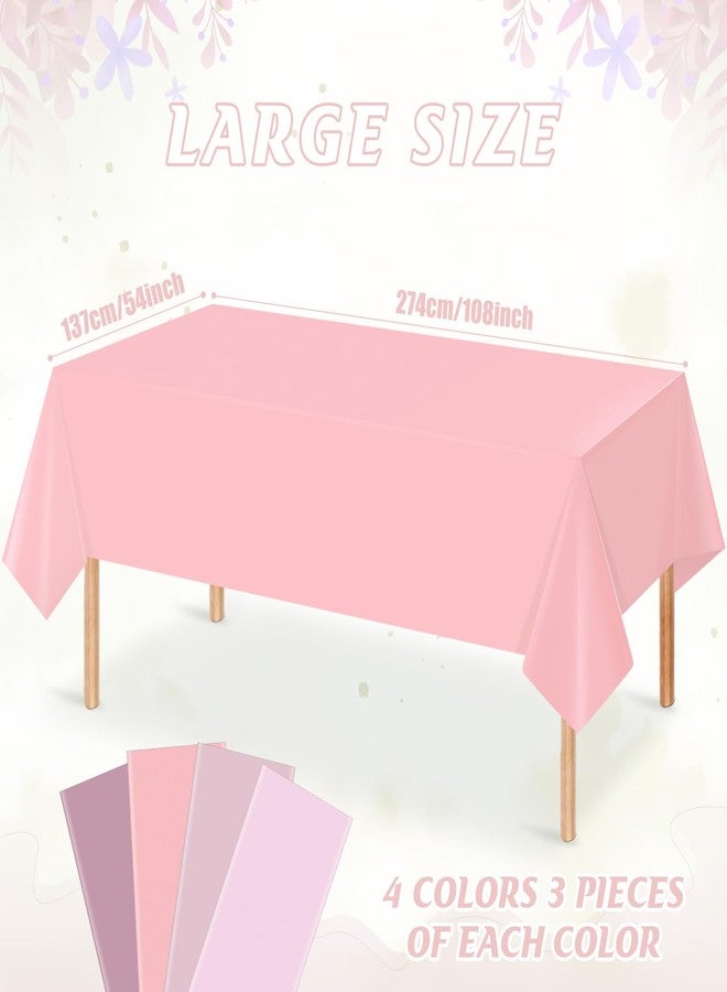 Hallswl 12pcs Light Pastel Plastic Tablecloth 4 Pink Series Colors Rectangle Table Cloth Waterproof Light Pink Table Cover for Baby Shower Birthday Party Decorations,54 x 108 Inch - Image 2
