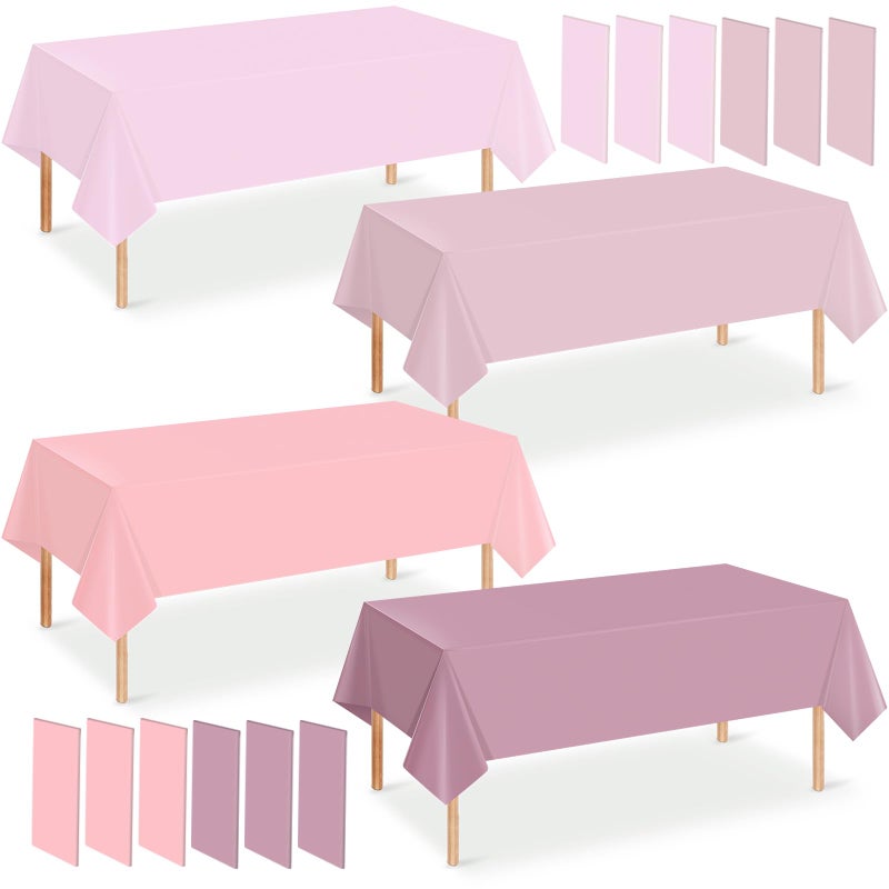 Hallswl 12pcs Light Pastel Plastic Tablecloth 4 Pink Series Colors Rectangle Table Cloth Waterproof Light Pink Table Cover for Baby Shower Birthday Party Decorations,54 x 108 Inch - Image 1