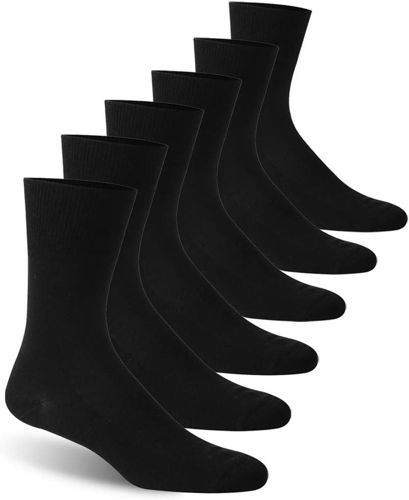 Crew Diabetic Socks, Facool Men Moisture Wicking No Blister Anti Skid Cotton Cushioned Seamless Toe Non Binding Loose Soft Neuropathy Diabetes Socks, 6 Pairs Black X-Large