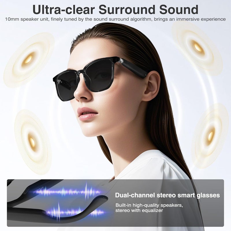 Smart Glasses with AI, Bluetooth Glasses with 110+ Translation, Smart Glass for Men&Woman, Multifunctional Bluetooth Glass for Men (Black) - Image 3