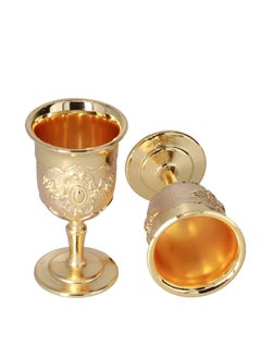 SYOSI Vintage Metal Goblet,  Retro High Grade Golden Cup, Fancy Gold Engraving Drinking Cup, Medieval Retro Ornaments for Kitchen Home Party Wedding Decoration Decor 2PCS  - Image 1