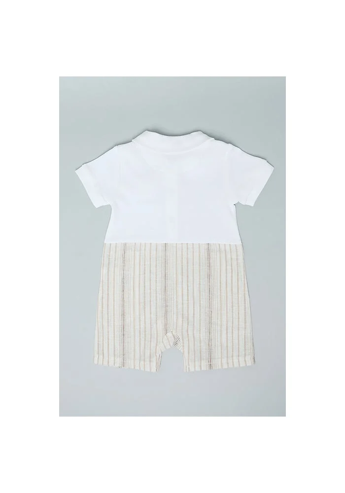 R&b Color Block Romper with Shirt Collar and Short Sleeves