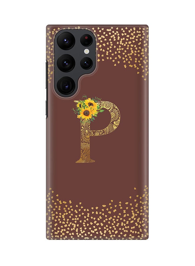 Stylizedd Monogram Slim Cover for Samsung Galaxy S22 Ultra 5G Case Custom Initials Letter Floral Pattern Snap Series Mobile Cover Matte Alphabet  - P (Brown) - Image 1