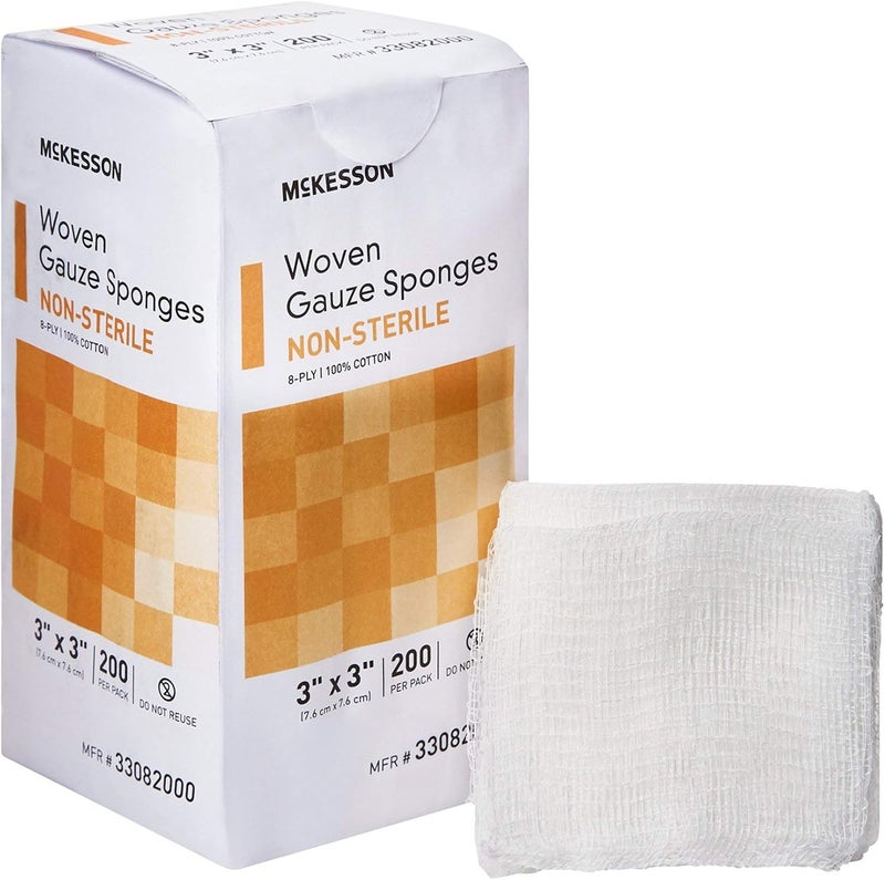 McKesson Woven Gauze Sponges, Non-Sterile, 8-Ply, 100% Cotton, 3 in x 3 in, 200 per Pack, 1 Pack