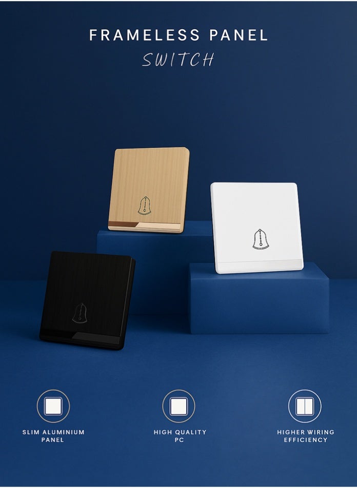 Vmax Premium Bell Switch Stylish Frameless Electric Switch Durable, Safe & Easy Installation Perfect for Homes, Offices & Commercial Use (WHITE, BLACK, CHAMPAGNE GOLD) - Image 1