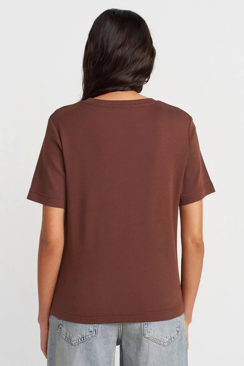 Dilvin Chestnut Brown DILVIN Women's Cotton Crew Neck T-Shirt for Women | Best Price UAE
