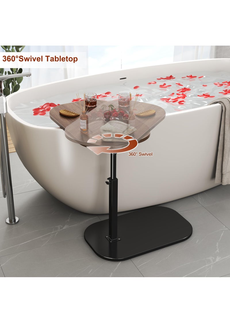 XiuWoo Solid Wood C Shaped Side Table Adjustable Height, Metal Base End Table with 360°Swivel 90° Flip Top,with Detachable Baffle for Laptop Books Couch Side Tables That Slide Under, Small Spaces Coffee Table,Black - Image 5