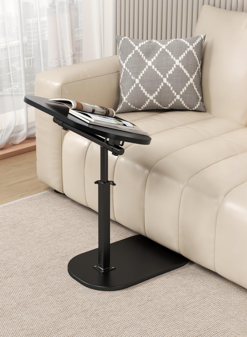 XiuWoo Solid Wood C Shaped Side Table Adjustable Height, Metal Base End Table with 360°Swivel 90° Flip Top,with Detachable Baffle for Laptop Books Couch Side Tables That Slide Under, Small Spaces Coffee Table,Black - Image 2