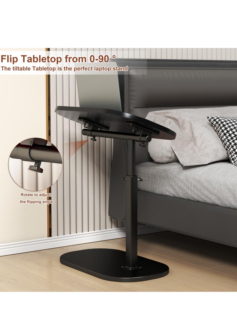 XiuWoo Solid Wood C Shaped Side Table Adjustable Height, Metal Base End Table with 360°Swivel 90° Flip Top,with Detachable Baffle for Laptop Books Couch Side Tables That Slide Under, Small Spaces Coffee Table,Black - Image 3