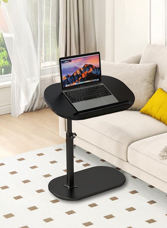 XiuWoo Solid Wood C Shaped Side Table Adjustable Height, Metal Base End Table with 360°Swivel 90° Flip Top,with Detachable Baffle for Laptop Books Couch Side Tables That Slide Under, Small Spaces Coffee Table,Black - Image 1