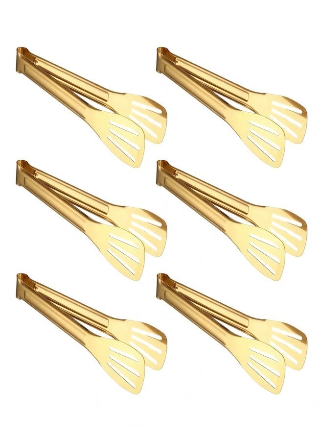 Septe 6Pcs 7 Inch Stainless Steel Gold Serving Tongs for Cooking, Barbecue, Buffet - Image 1