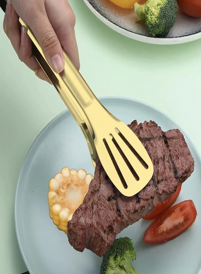 Septe 6Pcs 7 Inch Stainless Steel Gold Serving Tongs for Cooking, Barbecue, Buffet - Image 3