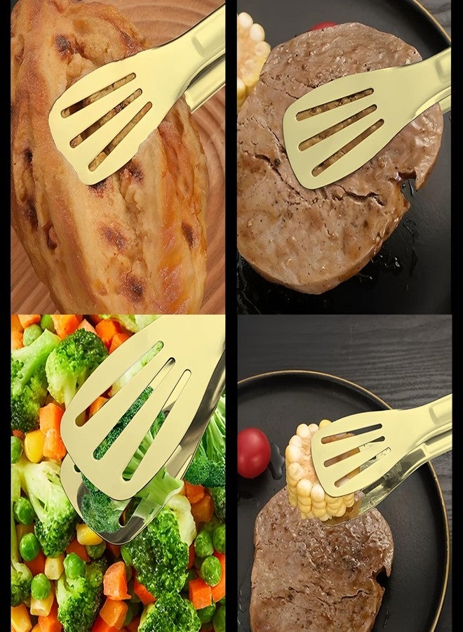 Septe 6Pcs 7 Inch Stainless Steel Gold Serving Tongs for Cooking, Barbecue, Buffet - Image 5