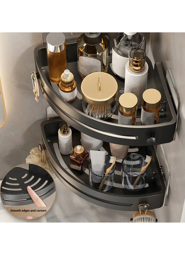 2-Tier Bathroom Corner Shelf: Easy No-Drilling Wall-Mounted Storage Rack With Triangular Design - Perfect For Shower, Toilet, Washroom Organization - Durable Plastic Construction, Hassle-Free No-Drill Setup  - Image 3