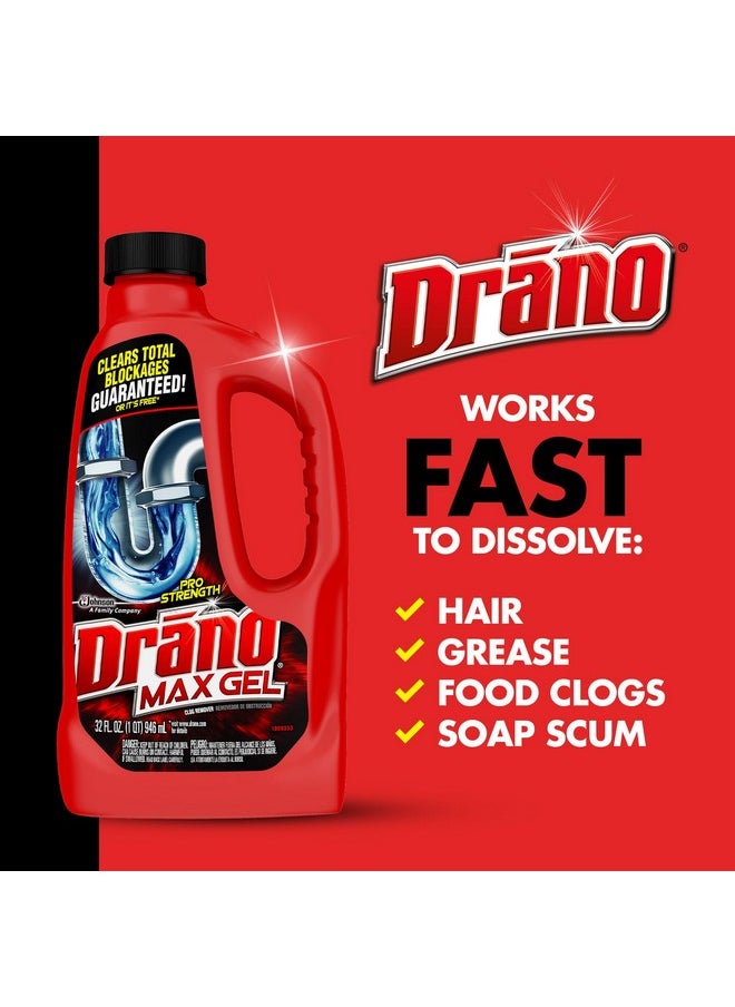 Drano Drano Max Gel Drain Clog Remover and Cleaner for Shower or Sink Drains, Unclogs and Removes Hair, Soap Scum, Blockages, 32 oz  - Image 3
