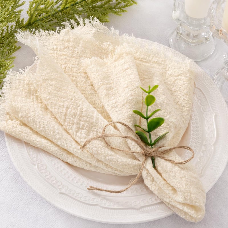 Socomi Set of 12 Linen Napkins Beige Easter Spring Cloth Napkins Washable Cotton Dinner Napkins Fringe 17x17 for Wedding Party Bridal Baby Shower Birthday Table Decorations
