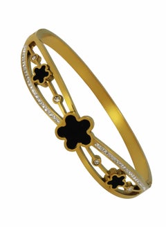 KAAF CREATIONS 18K Gold-Plated Stainless Steel Bracelet for Women - Elegant Black Flower Design with Cubic Zirconia, Stylish and Durable Jewelry for Special Occasions  - Image 2