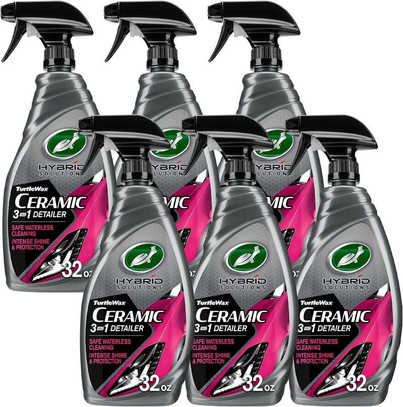 TurtleWax Hybrid Solutions Ceramic 3-in-1 Car Detailer, Waterless Car Wash, Long-lasting HydrophobicWax Protection and High Gloss Shine, Safe For All Exterior Surfaces, 32 oz (Pack of 6) - Image 1