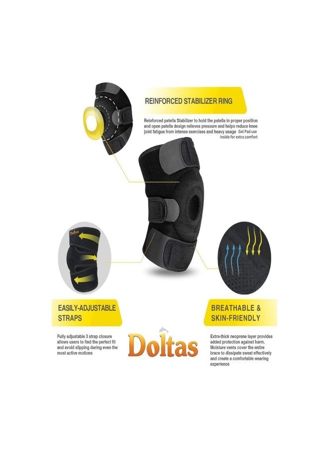 DOLTAS زوج من دعامات الركبة من دولتاس - دعامة ضغط للركبة للرجال لتخفيف الألم وللنساء - دعم للركبة للرجال في صالة الألعاب الرياضية، والجري، والتهاب المفاصل، وآلام المفاصل، والتعافي من الإصابات | (أسود) - Image 3