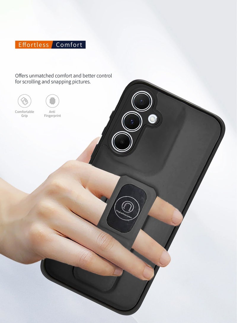 Techie غطاء خلفي أنيق من TPU سيليكون مع مقبض يد مغناطيسي وحامل للوقوف لهاتف سامسونج جالاكسي A16 5G - أسود - Image 5