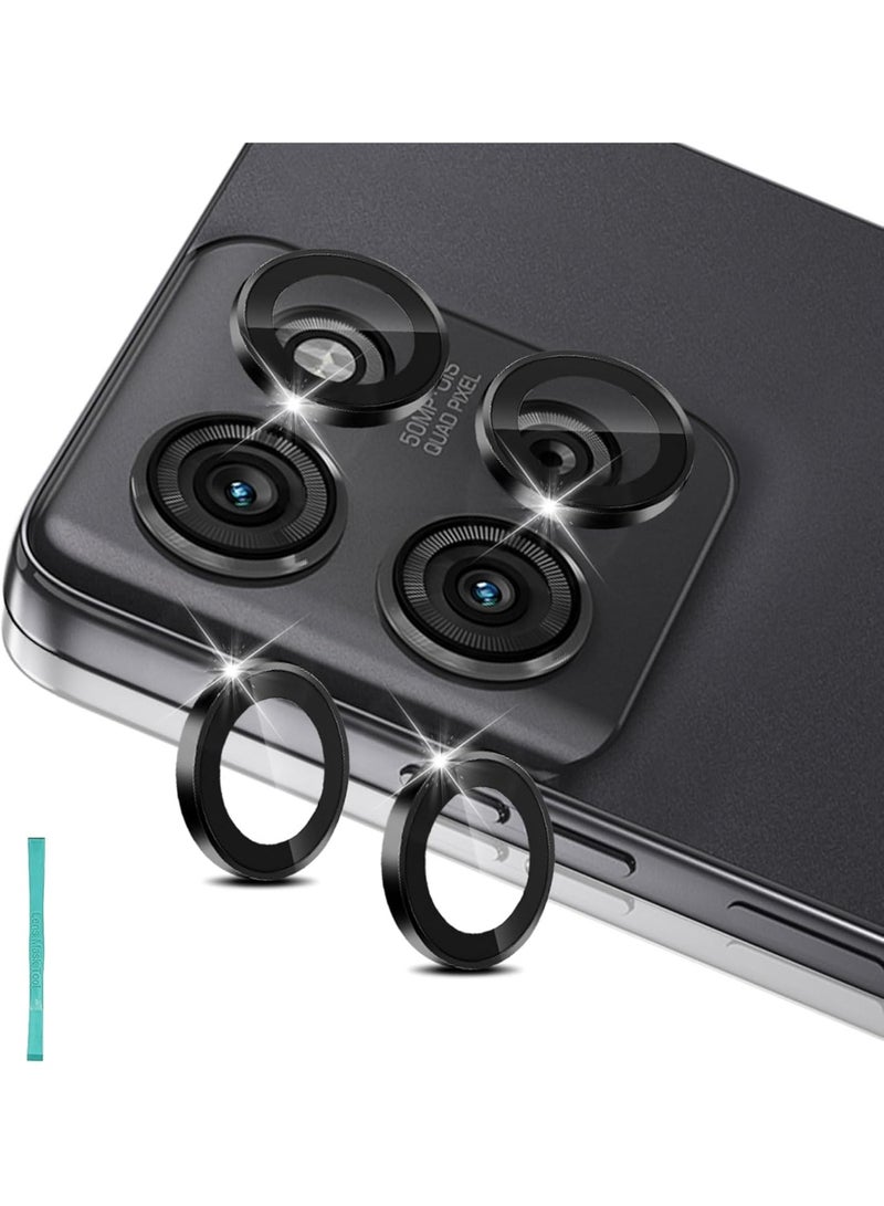 Camera Lens Protector For Moto G75 , Scratch-Resistant HD Clarity Ultra-Thin 9H Tempered Glass with Aluminum Edging, Individual Metal Lens Cover (Black) - Image 1