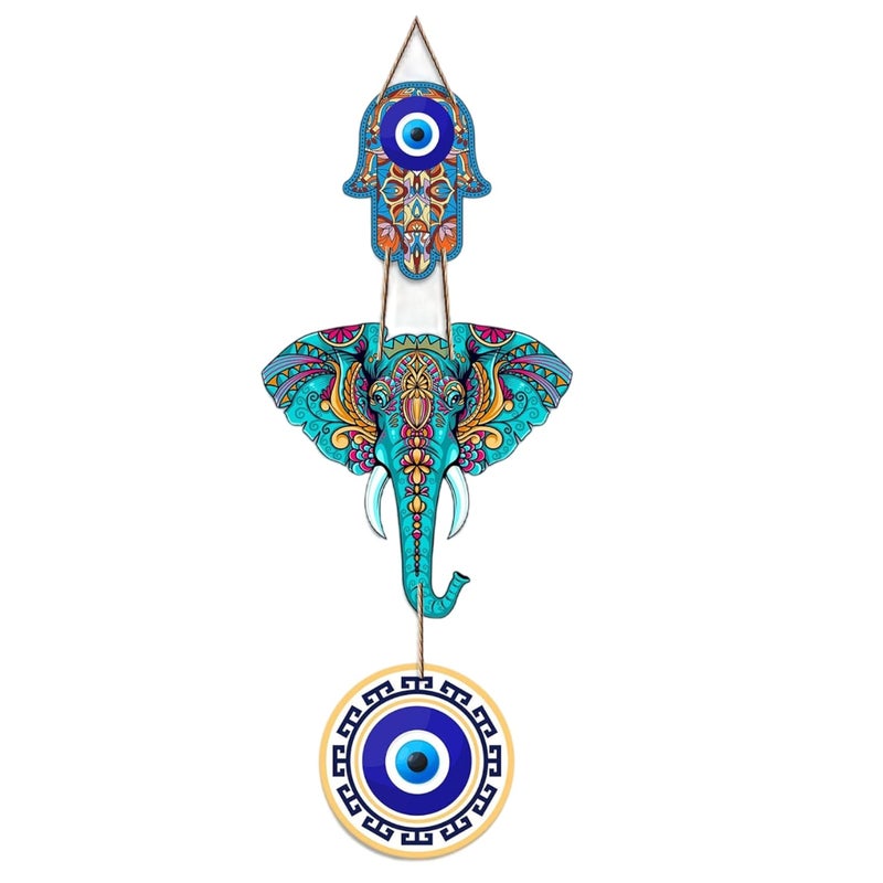 DALUCI Elephant Wooden Wall Hanging for Home Decor | Hamsa Hand Decoration for Livingroom | Modern Artworks Items | Peace Charm Entrance Door Accent Decorative Hangings For Home Graphics Decor (Elephant) - Image 1