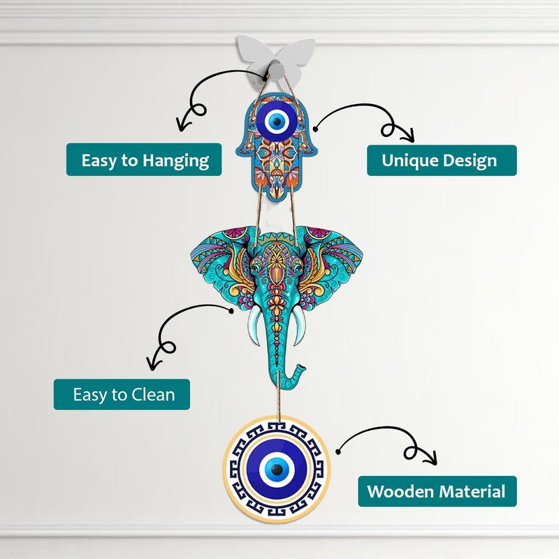 DALUCI Elephant Wooden Wall Hanging for Home Decor | Hamsa Hand Decoration for Livingroom | Modern Artworks Items | Peace Charm Entrance Door Accent Decorative Hangings For Home Graphics Decor (Elephant) - Image 3