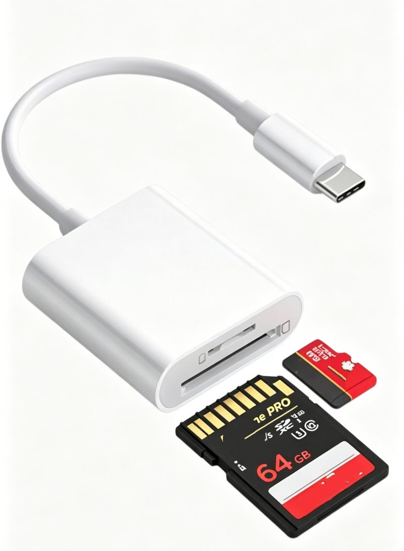 قارئ بطاقات SD/TF من نوع Type-C لـ iPhone و iPad و MacBook والكاميرات – محول بطاقات مزدوج الفتحات، قارئ Micro SD محمول، يعمل فور التوصيل، مناسب لكاميرات المراقبة البرية - Image 1