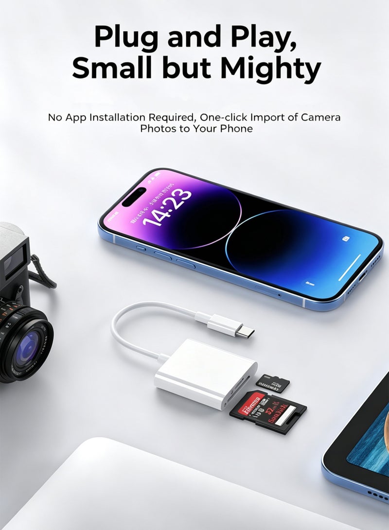 قارئ بطاقات SD/TF من نوع Type-C لـ iPhone و iPad و MacBook والكاميرات – محول بطاقات مزدوج الفتحات، قارئ Micro SD محمول، يعمل فور التوصيل، مناسب لكاميرات المراقبة البرية - Image 4