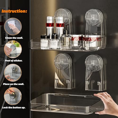 NEVADRILL Multipurpose PET Wall Mounted Shower Rack | Strong Vacuum Suction with Level Lock Mechanism | Removable Drainable Storage Shelf for Kitchen, Bathroom & Wash Basin Organizer [ND-13815] - Image 4