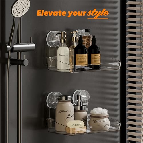 NEVADRILL Multipurpose PET Wall Mounted Shower Rack | Strong Vacuum Suction with Level Lock Mechanism | Removable Drainable Storage Shelf for Kitchen, Bathroom & Wash Basin Organizer [ND-13815] - Image 5