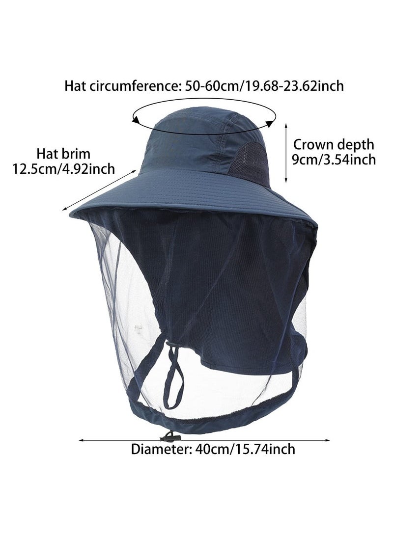 Captaintech Net Hat, Sun Hat Mosquito Head Net Hat Fishing Hat with Net Mesh, UPF 50+ Sun Protection with Hidden Netting for Outdoor Hiking Gardening Men Women (Navy Blue)  - Image 2