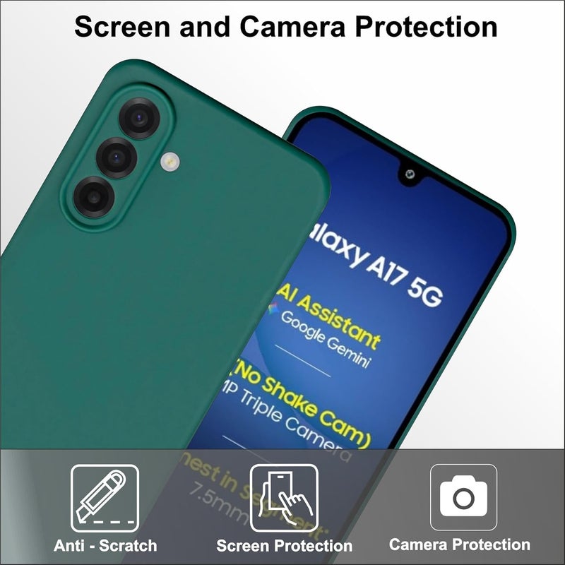 SBMS Silicone Back Cover Case for Samsung Galaxy A17 5G / Samsung F17 5G | Soft Micro-Fibre Lining Inside | Camera Protection Bump | Shockproof Back Cover Case for Sam A17/F17 5G (Green CandyCloth) - Image 3