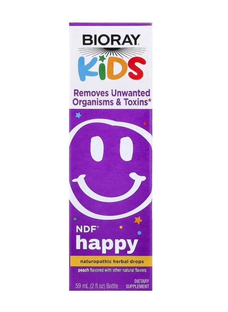 بيوراي‏, NDF Happy، لإزالة الكائنات غير المرغوب فيها والسموم، للأطفال، بنكهة الخوخ، 2 أونصة سائلة (59 مل)