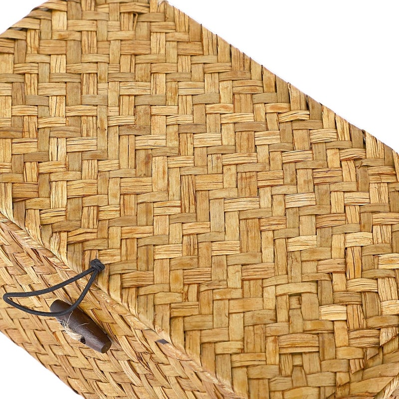 Hipiwe Wicker Shelf Baskets Bin with Lid, Handwoven Seagrass Basket Storage Bins Rectangular Household Basket Boxes for Shelf Wardrobe Home Organizer, Caramel X-Small - Image 4