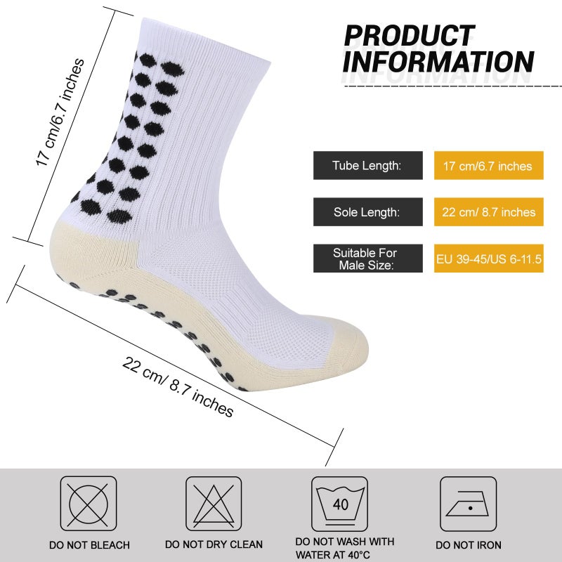 Ultrafun 5 Pairs Soccer Socks with Grip Pads Non Slip Football Basketball Sports Socks for Men Women (5Pairs-White) - Image 3