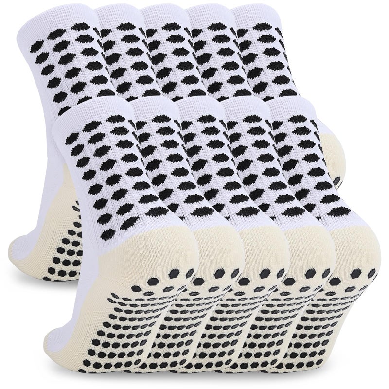 Ultrafun 5 Pairs Soccer Socks with Grip Pads Non Slip Football Basketball Sports Socks for Men Women (5Pairs-White) - Image 1