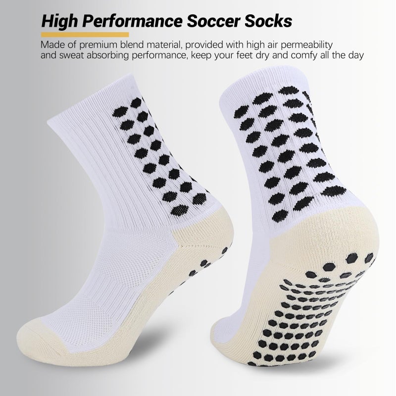Ultrafun 5 Pairs Soccer Socks with Grip Pads Non Slip Football Basketball Sports Socks for Men Women (5Pairs-White) - Image 5