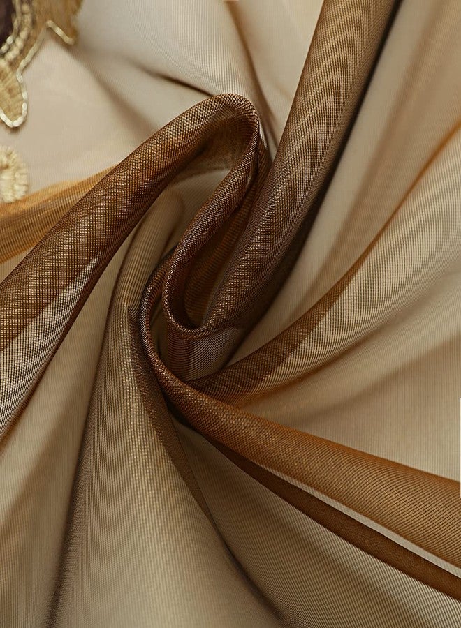 ELKCA ستائر ELKCA الفاخرة المطرزة الشفافة لغرفة المعيشة، وستائر تول بلون الشوكولاتة لغرفة النوم مع تطريز مخملي، وحلقات معدنية في الأعلى، مقاس 52 بوصة عرض × 84 بوصة طول، قطعتان. - Image 5