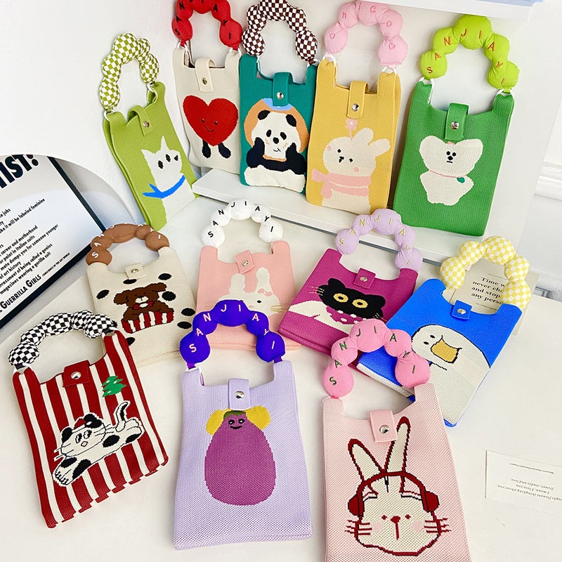 Cute Phone Bag Cartoon Cat Knitted Bag Original Design Handbag Knitted Mini Single Shoulder Crossbody Coin Purse - Image 2