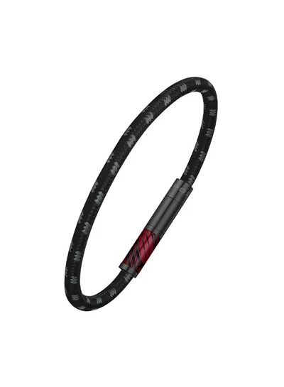 بوليس Plaint Black Cord With Black And Red Motif Gents BraceletPEAGB0033202