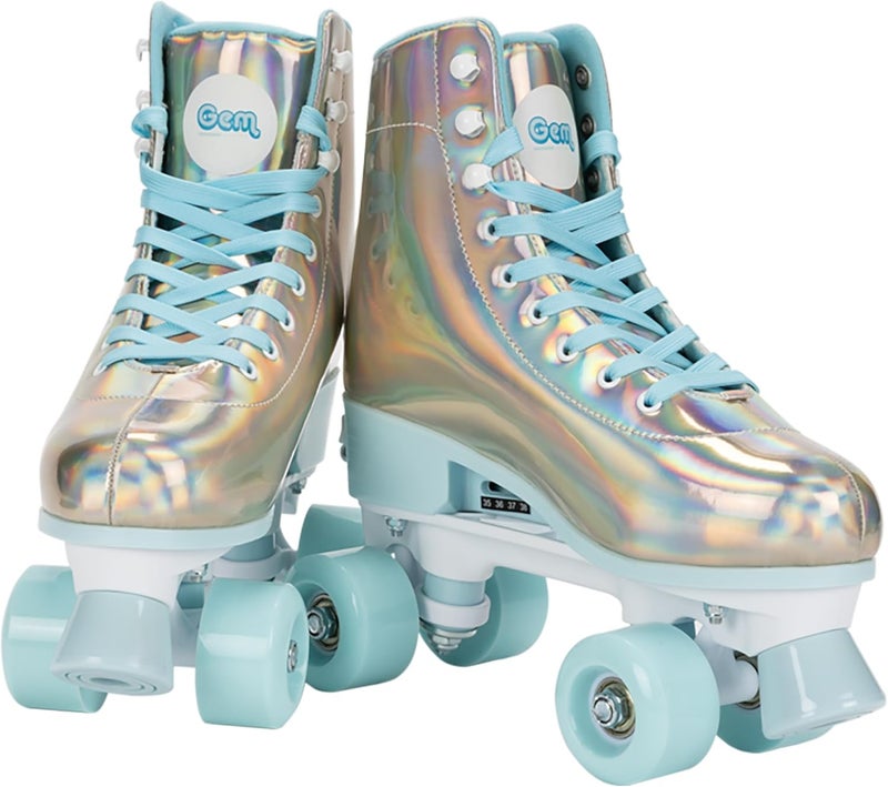 GEM SKATES GEM QUAD ROLLER SKATES - Holographic Blue, Size 3-6 - Image 1