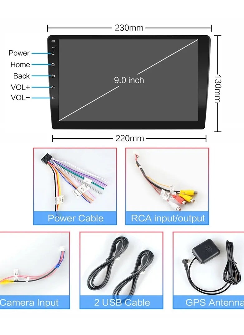 RAYMOS - 9 Inch Android Screen For Car 1GB RAM Support Apple Carplay Android Auto Full HD Touch Screen Display built In Bluetooth USB Radio WiFi PlayStore Night Vision Camera included - Image 1