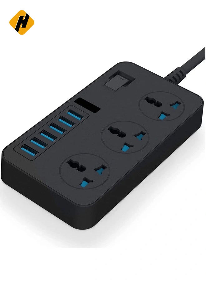 هوها Universal Power Strips 3 Way Outlets 6 USB Plug Plud Ports Surge Power Power Switch شاحن محمول مع سلك امتداد محول توصيل الجدار 2M مع فتيل وتوسيع تمديد مصراع  - Image 1