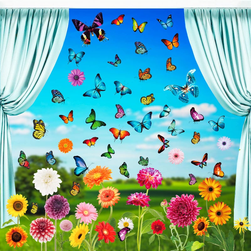 QNTCCX Spring Window Clings Flower Butterfly 84 Pieces AntiCollision Window Stickers Decals for Glass Windows Decoration Spring Party Supplies