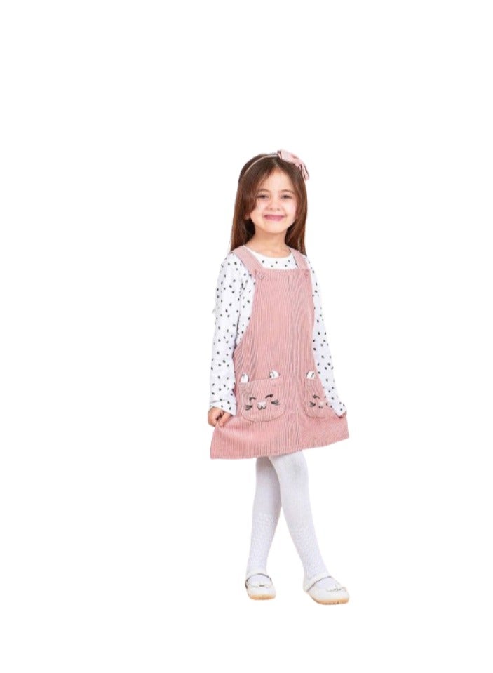 Girls dress, 2 pieces, white t-shirt and pink dress - Image 1