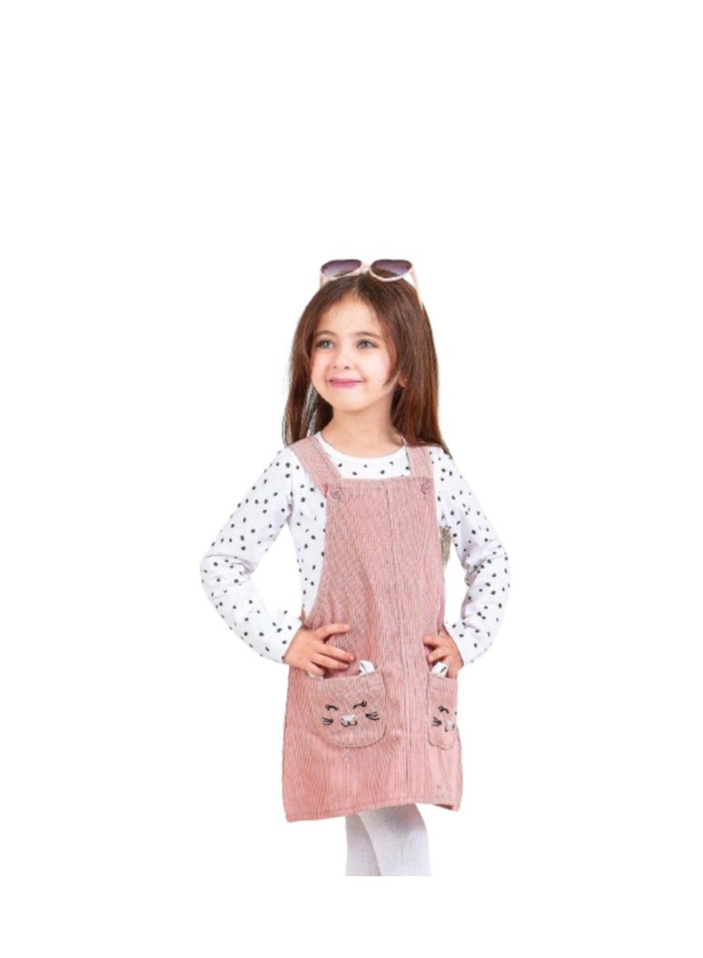 Girls dress, 2 pieces, white t-shirt and pink dress - Image 2